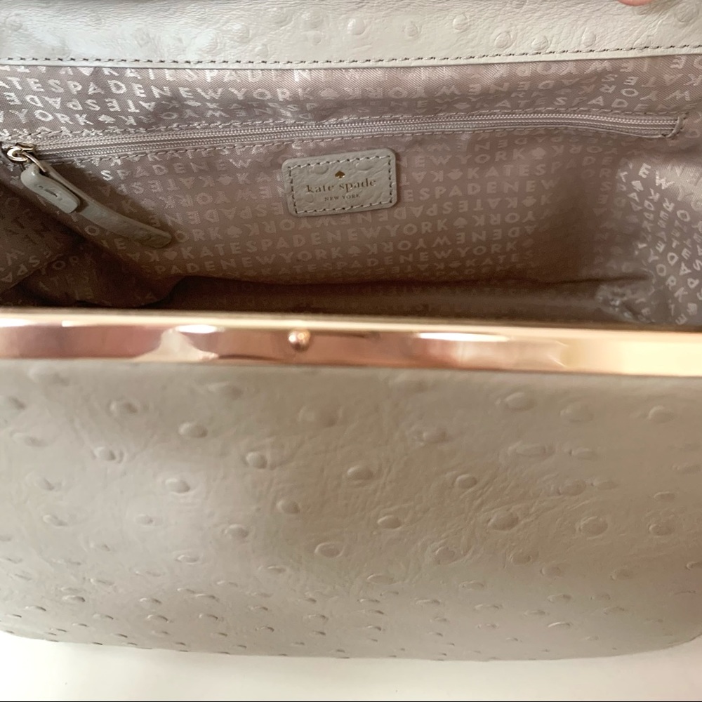 Kate Spade · Victoria Falls Madeline Ostrich Embossed Satchel Stone Taupe Bag - Picture 10 of 17